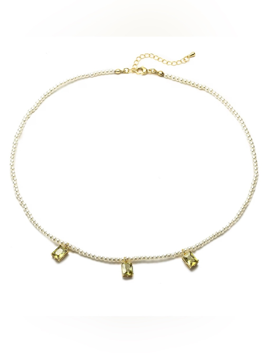 Gold and Pearl Choker Necklace with Lemon Crystal Charms